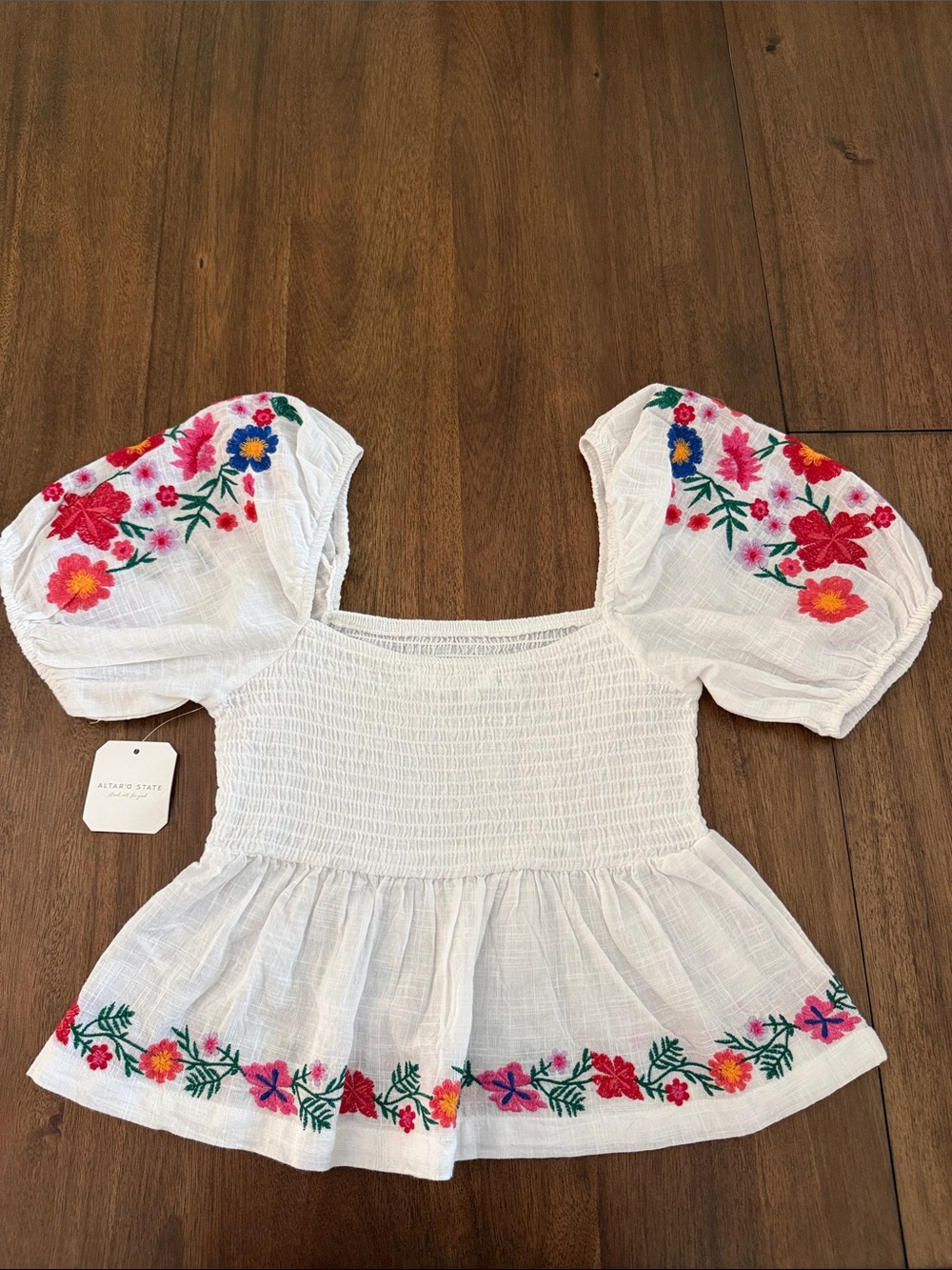 Altr’d State blouse with floral embroidery and brand new with tags.